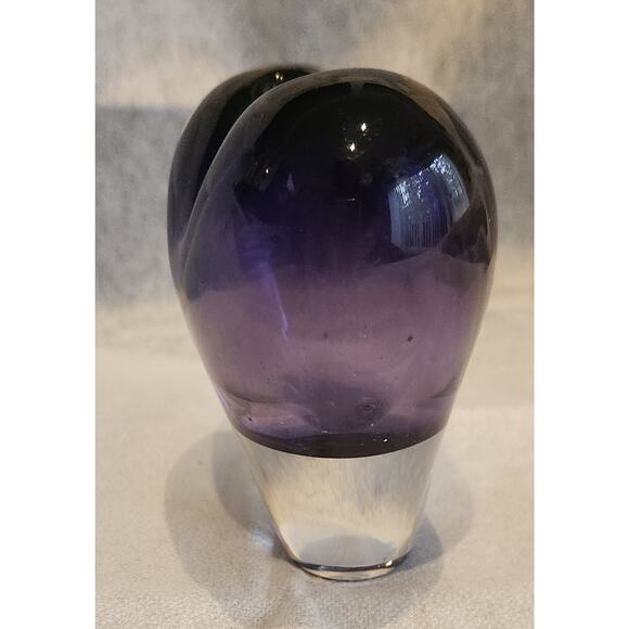 Rosenthal Purple Amethyst Art Glass Heart Bud Vase Paperweight 4” x 4” - Picture 4 of 10